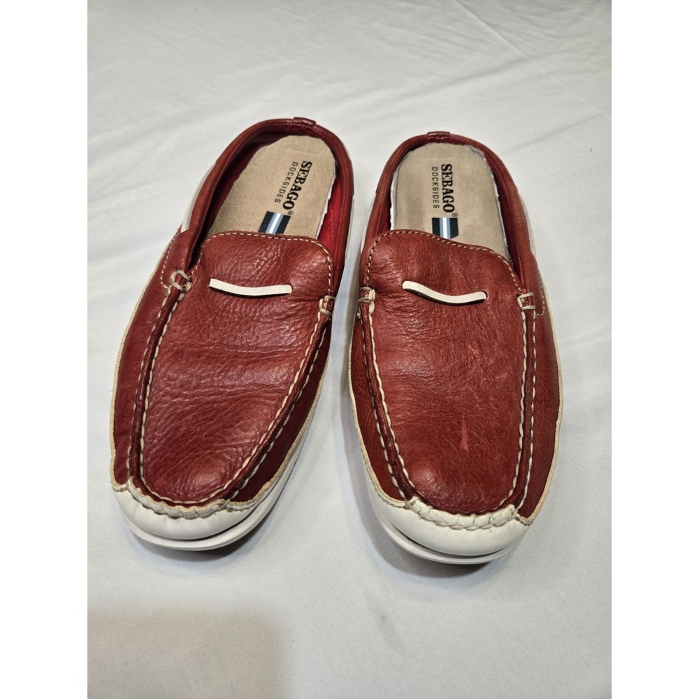Sebago Docksides St Maarten Womens Boat Mule Shoe Size 6.5 Red/White Leather Vtg
